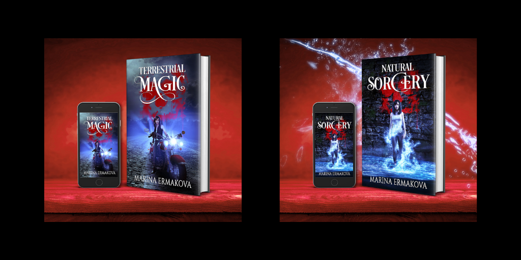The covers of two books--Terrestrial Magic and Natural Sorcery. 
